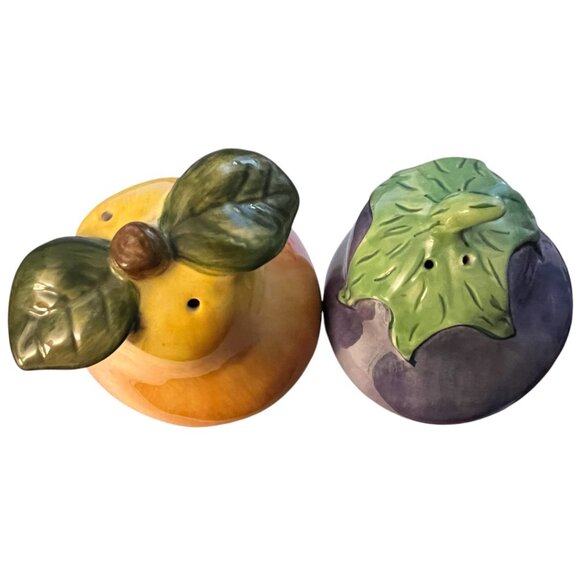 Vintage Ceramic Pear & Eggplant Salt and Pepper Shaker Set - Picture 3 of 8